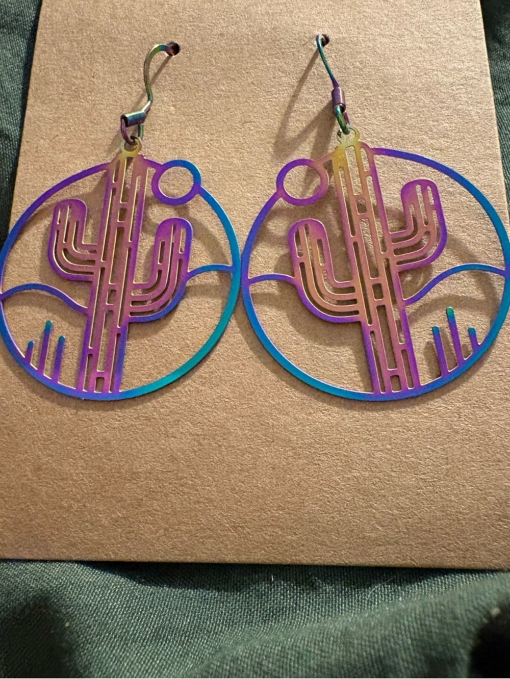 Cactus Cutout Hoop Earrings - Iridescent Purple & Teal